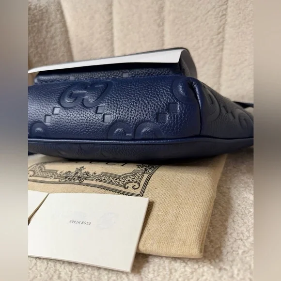 Gucci Blue Leather GG Embossed Belt Bag Crossbody Waist bag - Picture 8 of 10